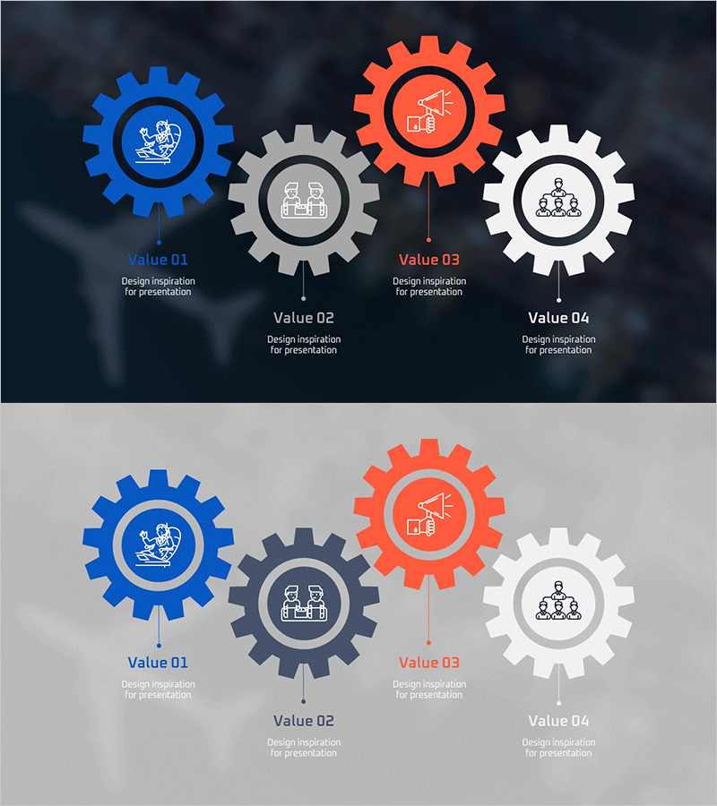 톱니바퀴 모양 다이어그램으로 프로그램 소개 – 클러스터화된 데이터 시각화