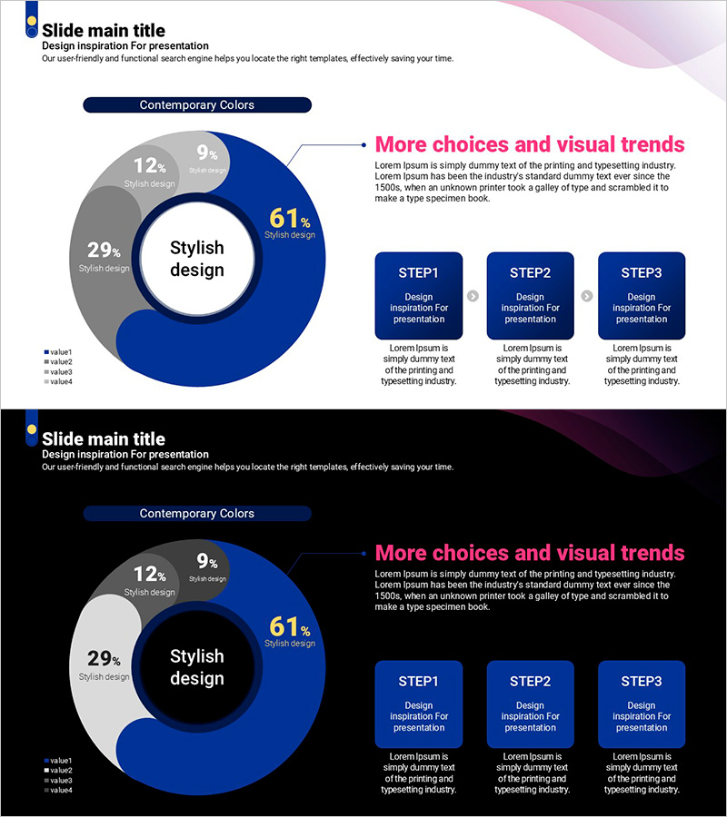 곡선 테마 보라색 템플릿 도넛차트 – 시장 분석을 위한 멋진 선택