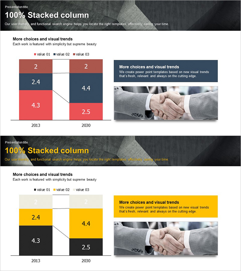 비즈니스 성과 분석 그래프 – 세로 막대 활용
