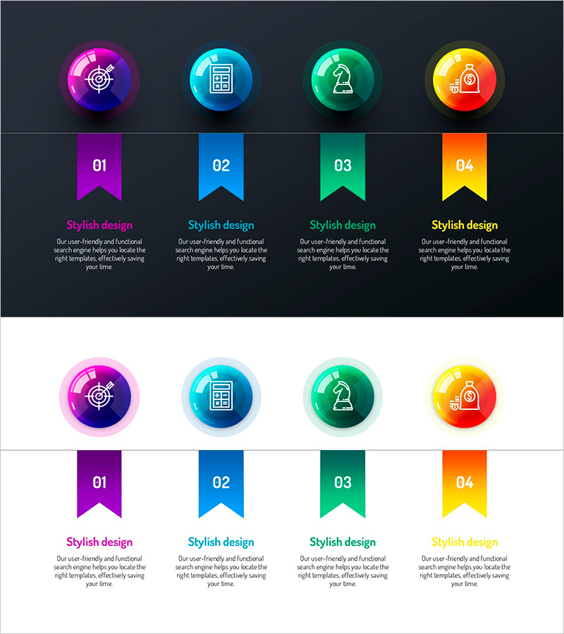 인포그래픽 디자인 와이드 템플릿 아이콘&텍스트 – 제품과 프로그램 효과적으로 소개