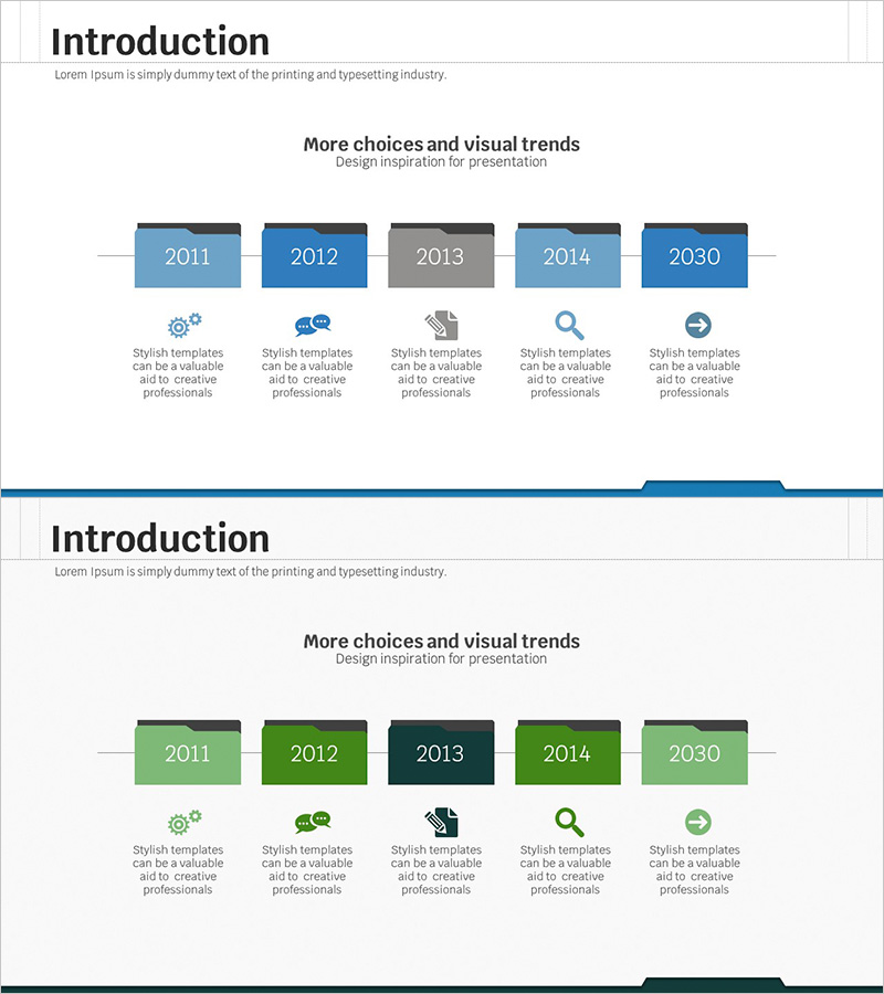 연혁 폴더 모양 다이어그램 - 회사 소개에 최적화