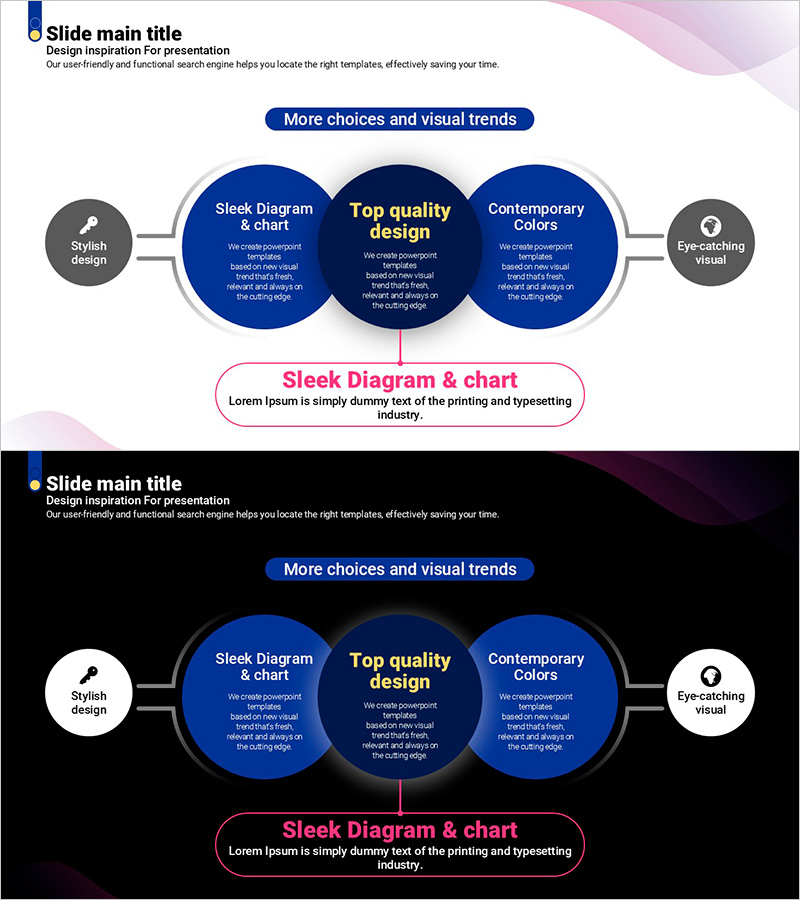 곡선 테마 다이어그램으로 사업 비전과 마케팅 전략 시각화