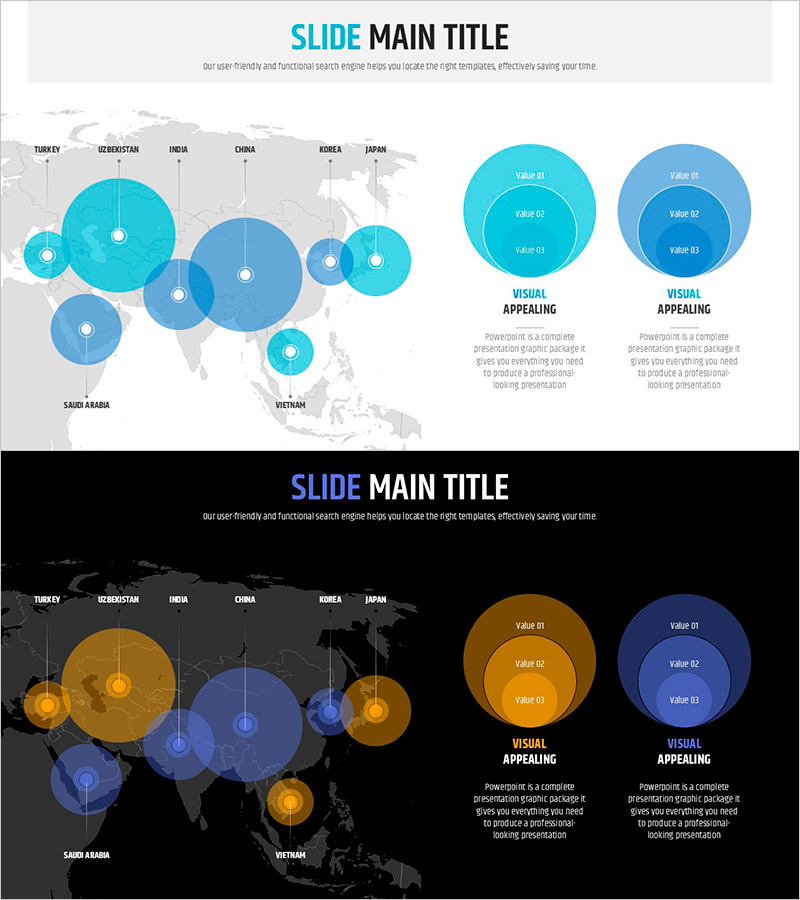 신문 다이어그램으로 시각화한 시장 분석 프레젠테이션 템플릿