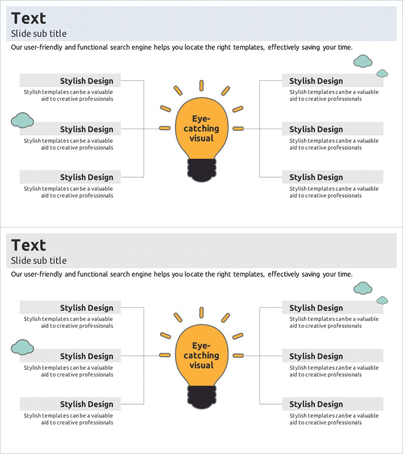 전구 일러스트 다이어그램 슬라이드 템플릿 – 운영 계획의 새로운 아이디어