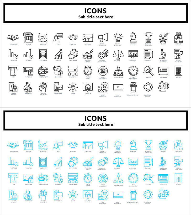 비즈니스 솔루션의 다양한 아이콘 집합