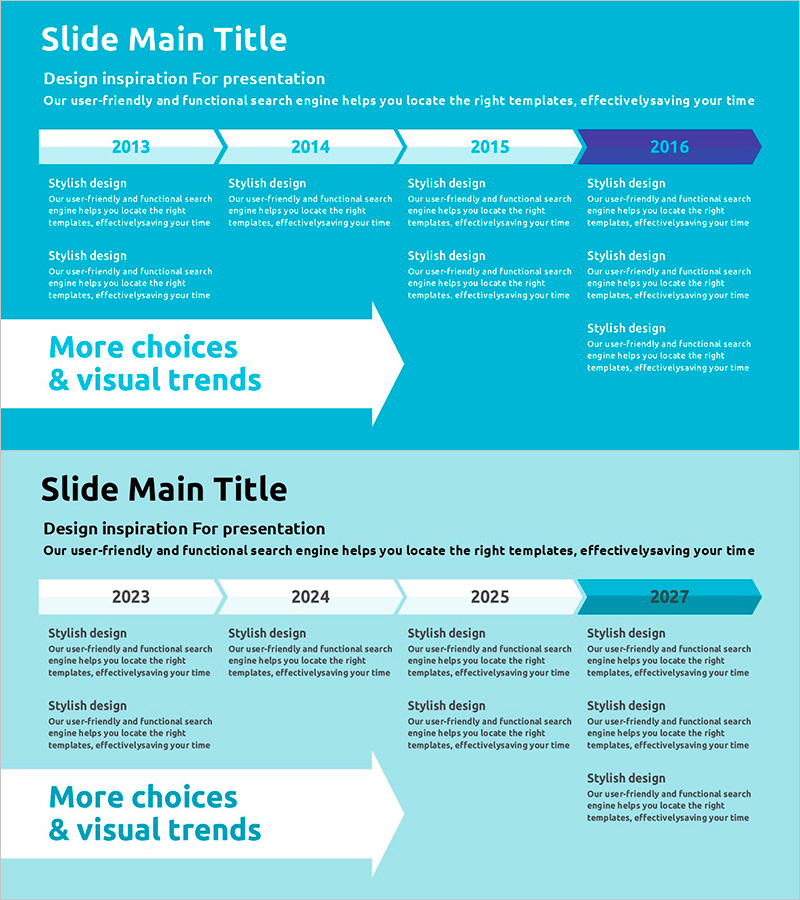 선형 흐름 다이어그램으로 사업 추진 전략을 시각화한 PPT 템플릿