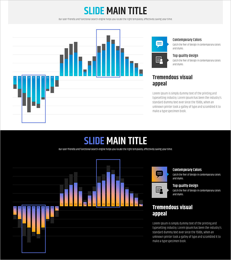 신문 와이드 파워포인트 템플릿 바 차트 – 효과적인 시장 분석 도구