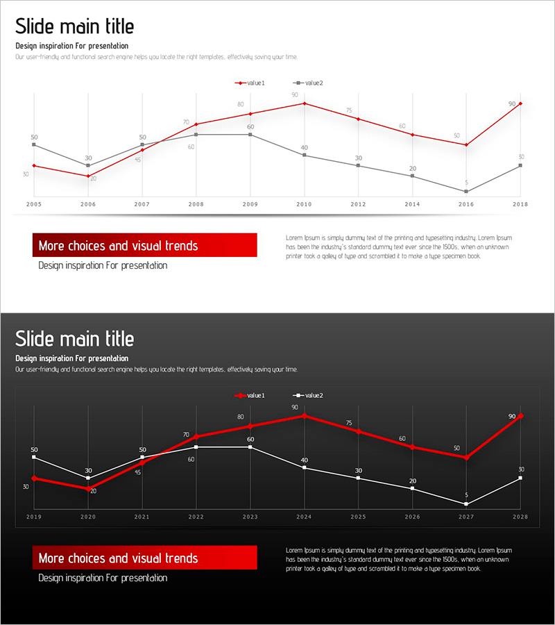 Origami Presentation Template Section Line Graph – Market and Performance Analysis