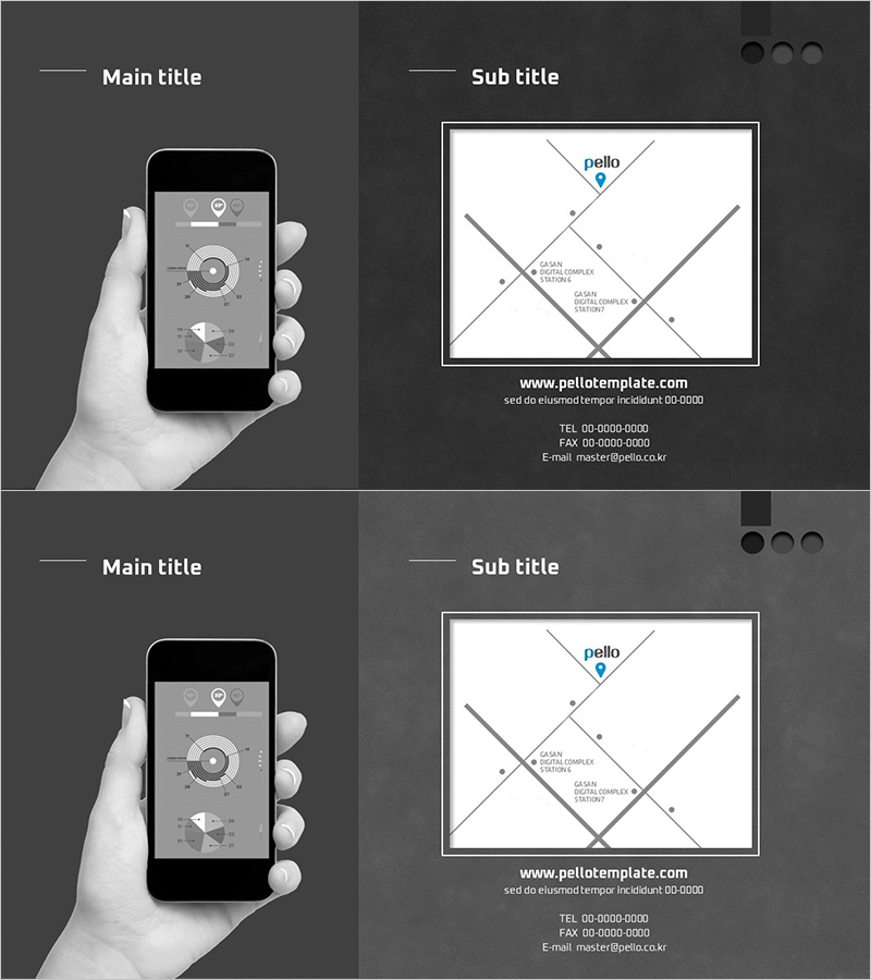 핸드폰 목업 및 회사 약도를 활용한 디자인 슬라이드