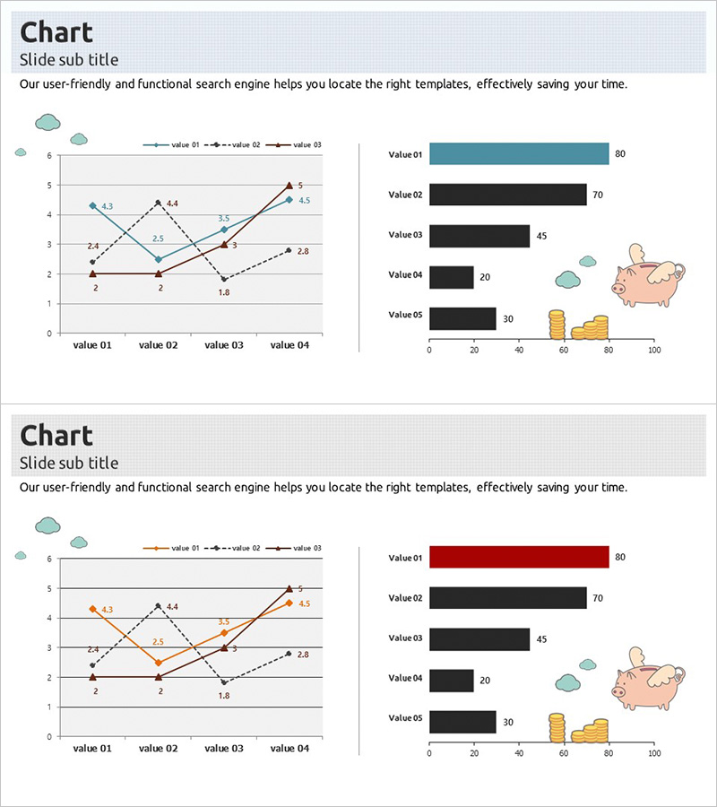 꺾은선 그래프와 가로막대 그래프를 활용한 시장 분석 템플릿