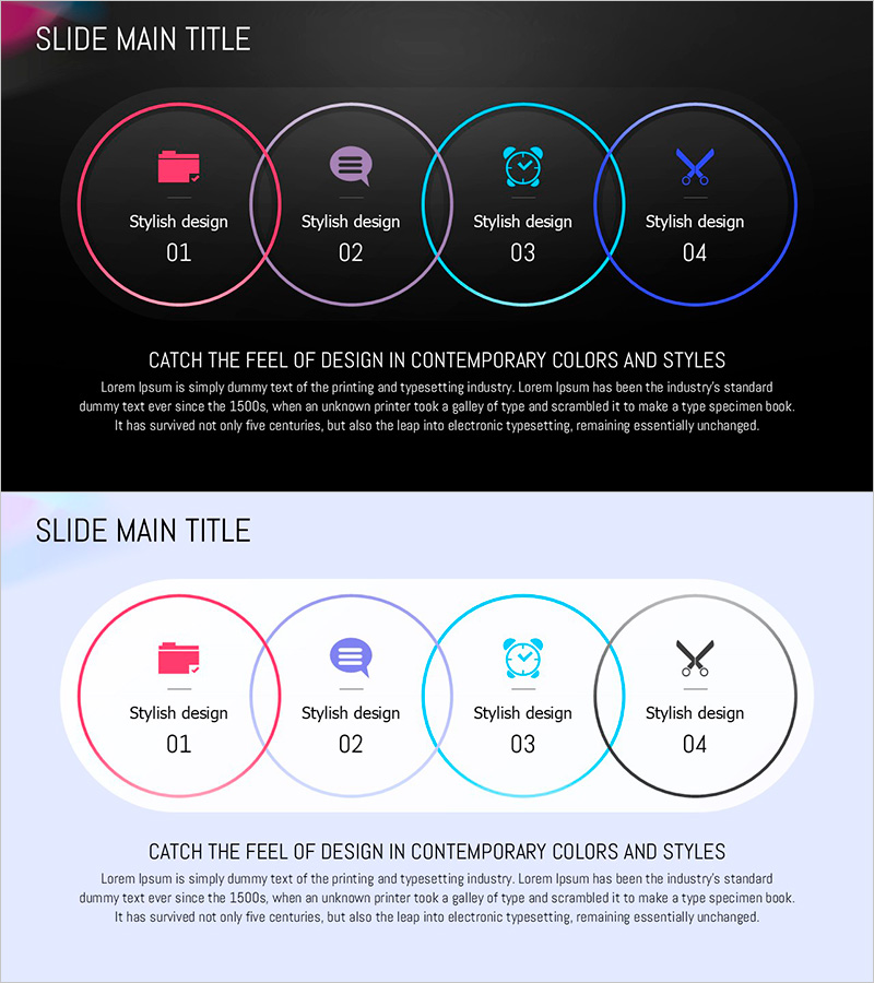 원형 그라데이션 와이드 템플릿 다이어그램 – 혜택과 특징