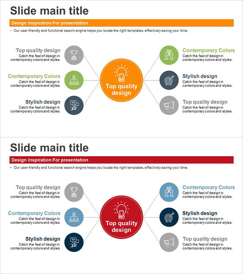 중심이 있는 확산 다이어그램으로 사업 영역 소개