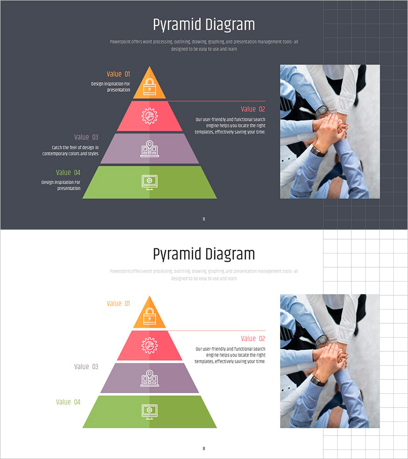 피라미드 다이어그램을 활용한 운영 계획 및 마케팅 전략 PPT