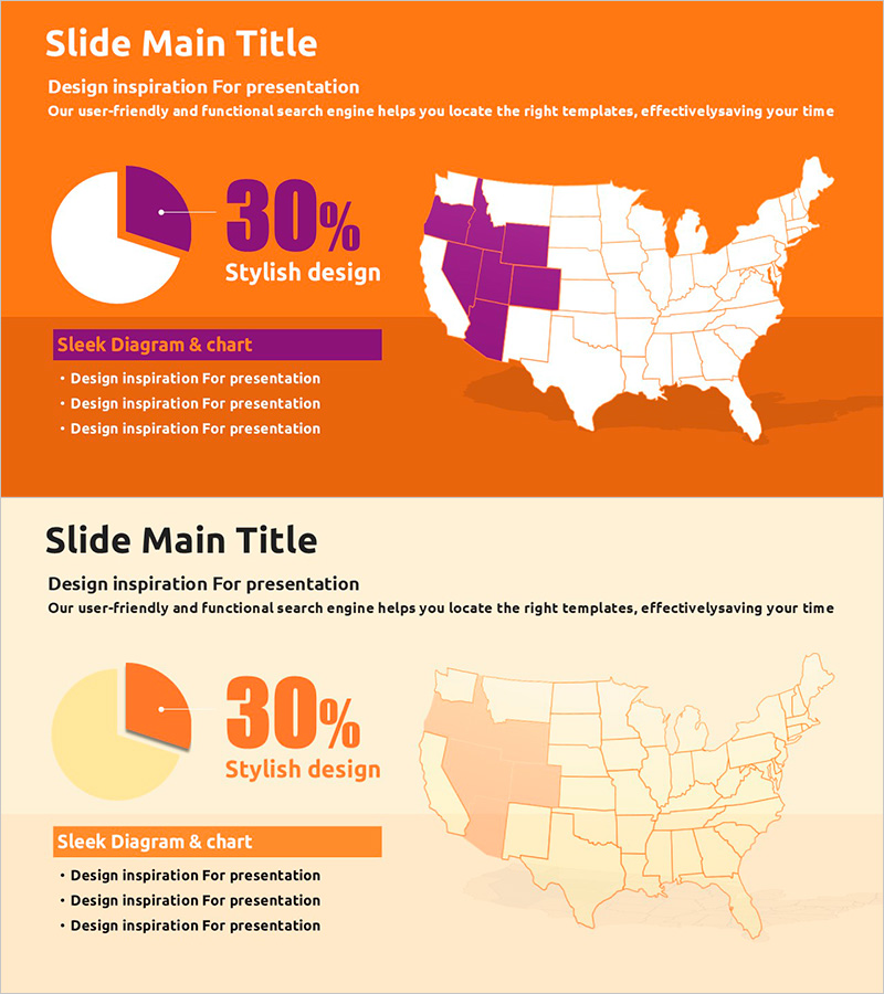 컬러 테마 템플릿 지도 & 파이 차트 – 시장 점유율 분석