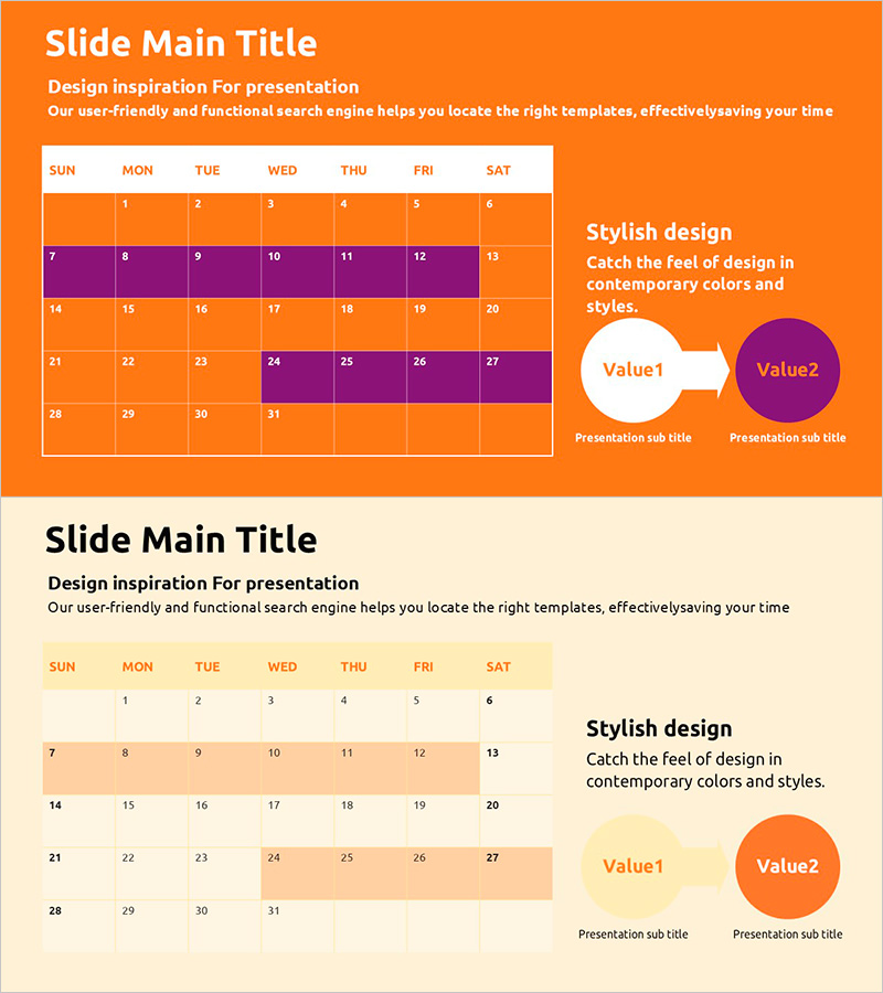 컬러 테마로 만든 일정표 슬라이드 템플릿 – 사업 관리와 추진 계획