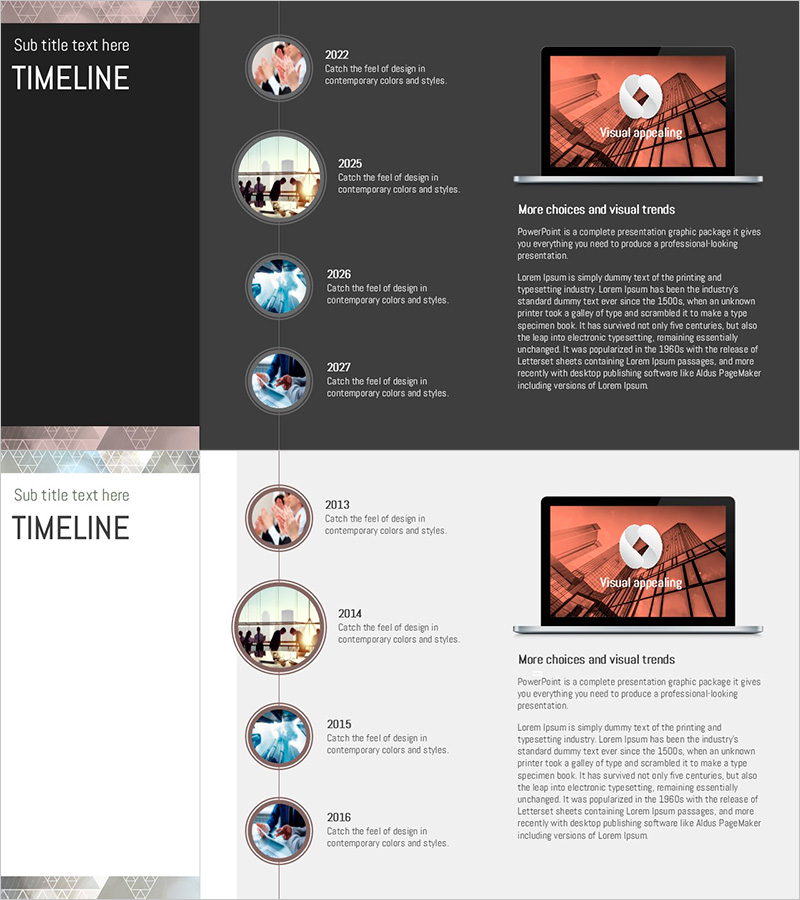 삼각패턴 타임라인으로 연혁 및 성과 시각화