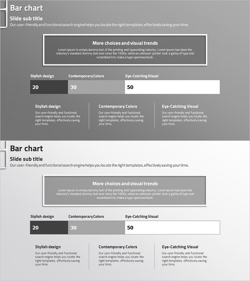 무채색 가로막대 세분형 그래프 – 시장 분석 및 경쟁사 연구