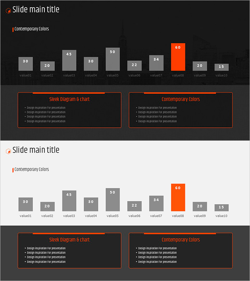 오렌지 육각형 템플릿 세로막대 그래프