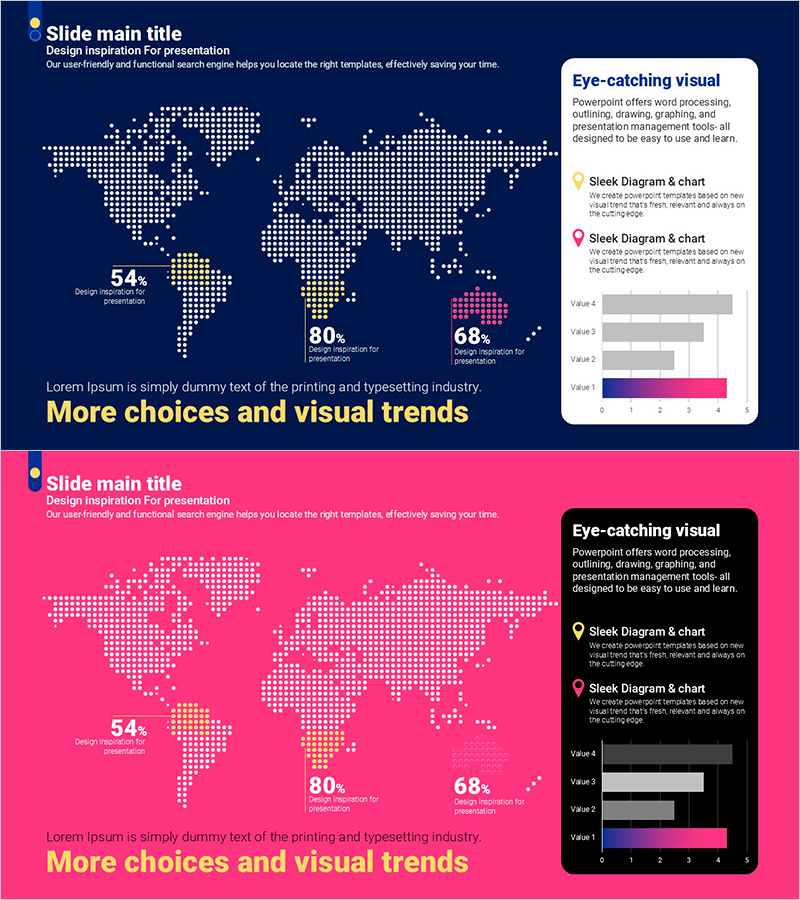 곡선 테마의 보라색 지도 템플릿 – 시장 분석 및 전략