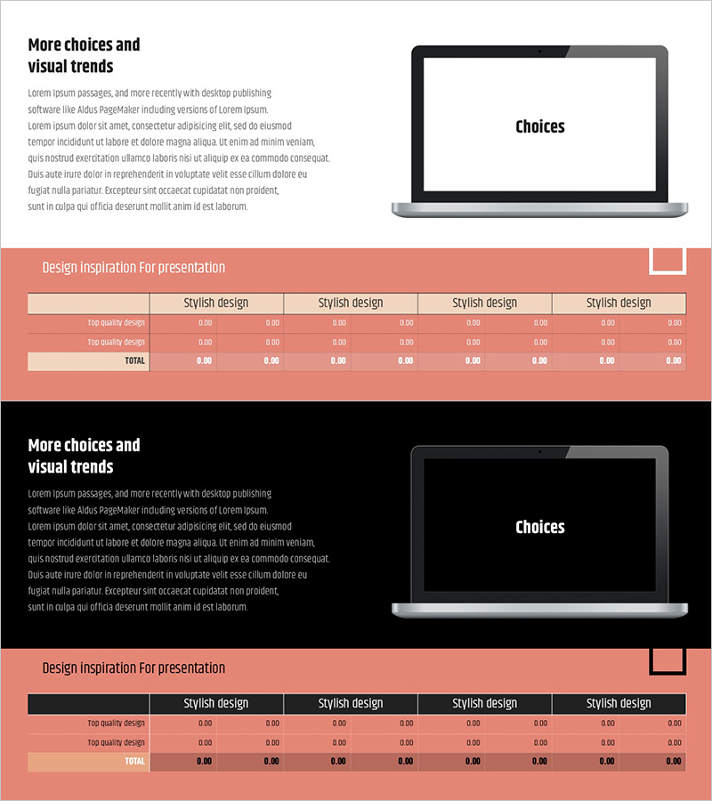 다양한 선택과 시각적 트렌드를 담은 심플 & 모던 와이드 와이드 PPT 목업