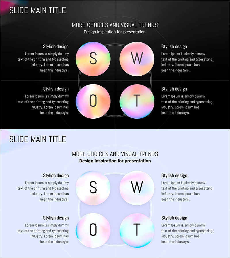SWOT 분석을 위한 원형 그라데이션 템플릿