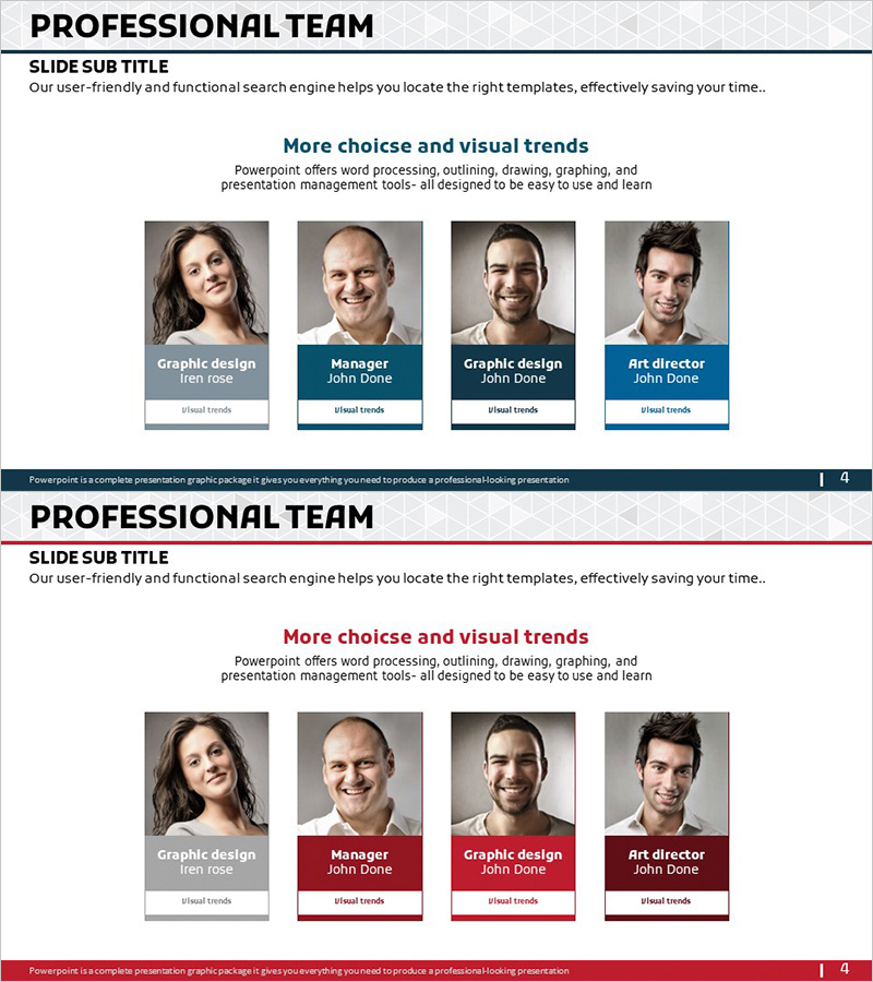 전문적인 팀 인력 – 맨파워를 강조하는 클러스터 슬라이드