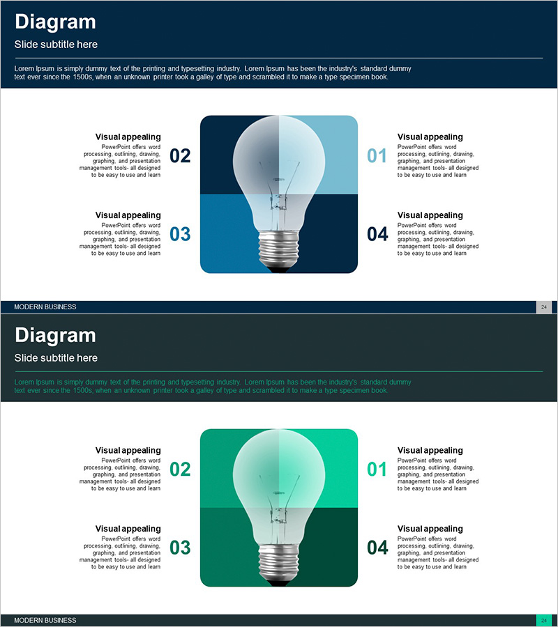 전구 사각 모양 다이어그램 – 사업 목표 및 마케팅 전략 시각화