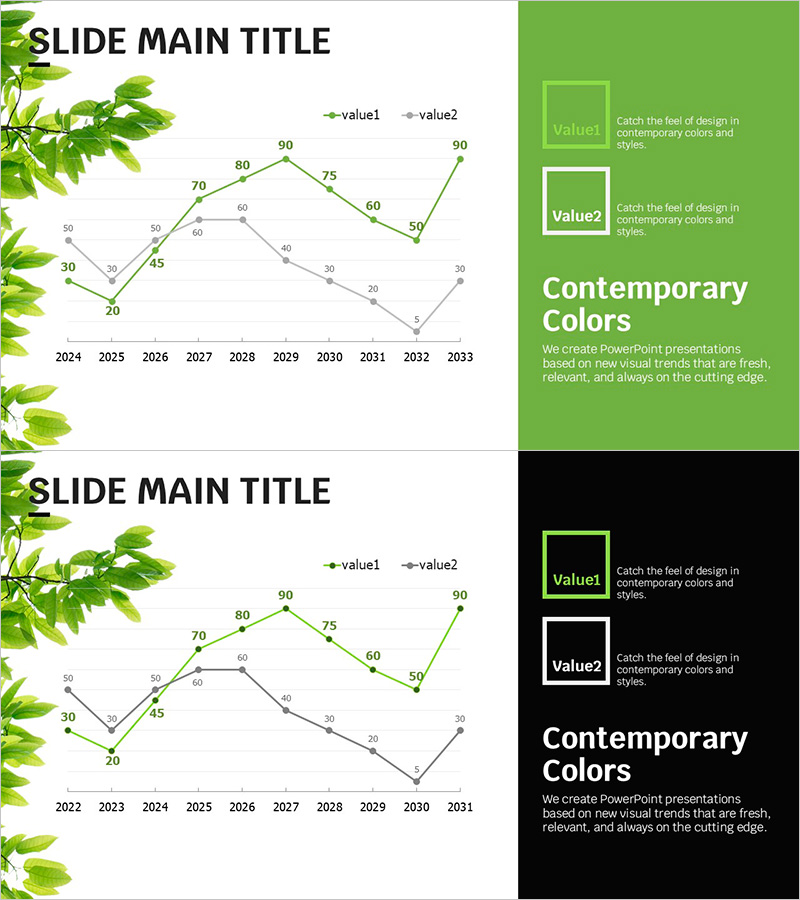 트렌드 컬러 와이드 템플릿 꺾은선 그래프 – 시장 동향 분석