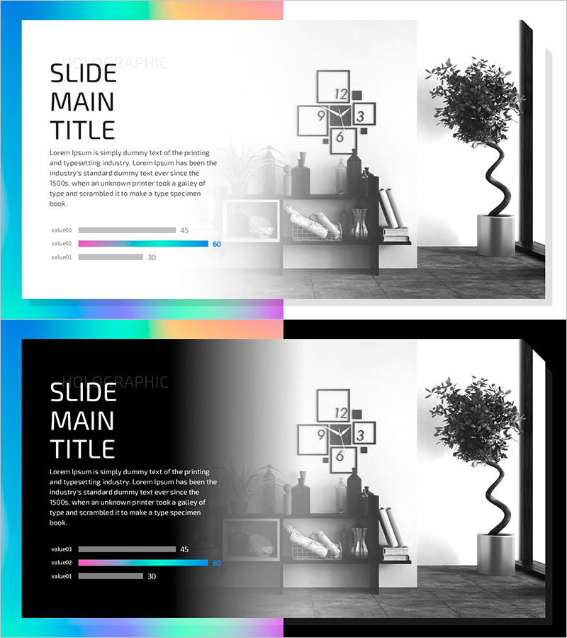 홀로그램 디자인의 와이드 PPT 슬라이드 – 사업 추진 전략