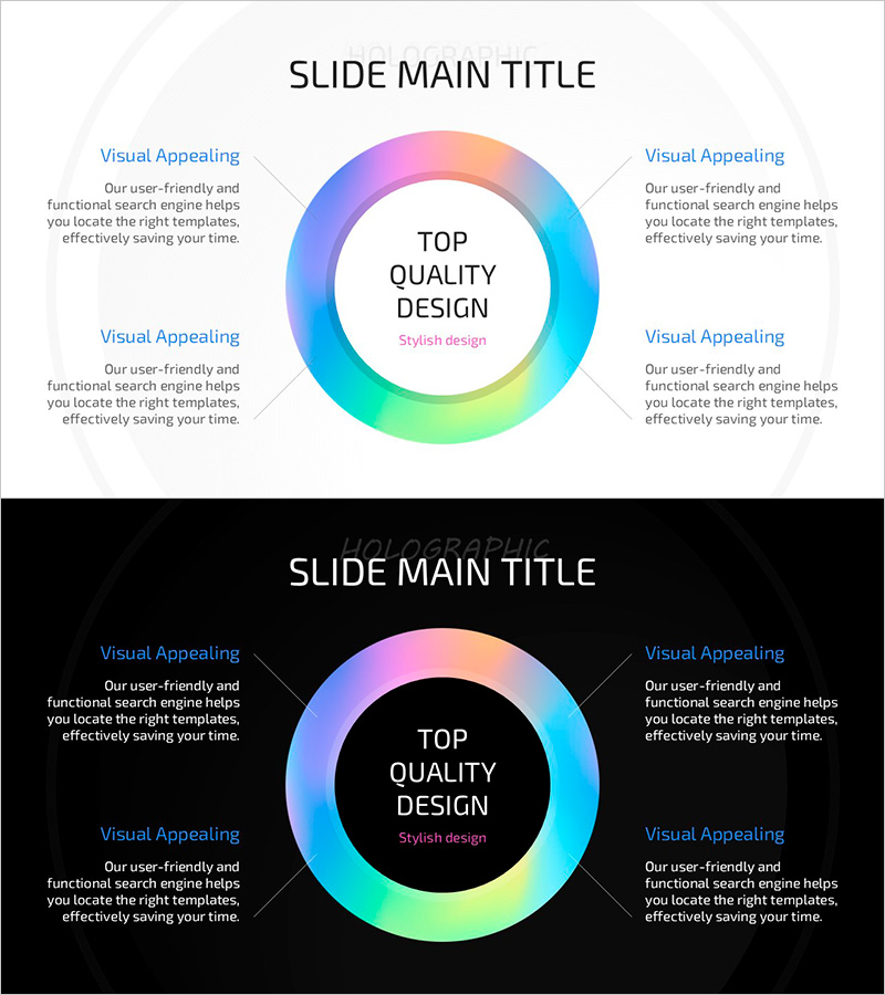 홀로그램 와이드 피피티 다이어그램 – 핵심 역량과 비전