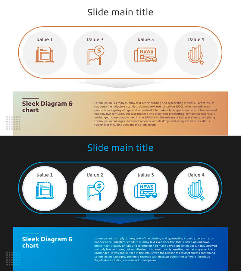 도트패턴으로 구성된 다이어그램 슬라이드 – 사업 전략 소개