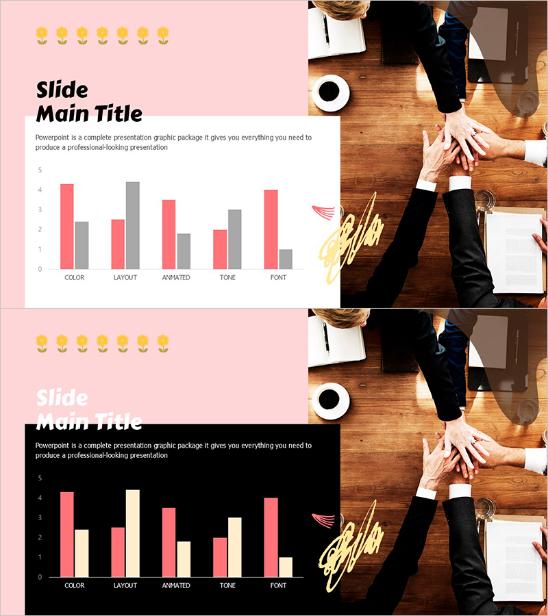 봄 파스텔 와이드 파워포인트 템플릿 세로막대 차트