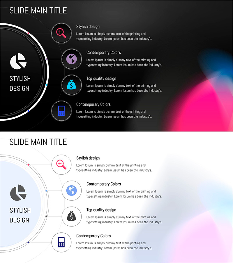 원형 그라데이션 와이드 템플릿 다이어그램 – 제품/서비스 혜택 강조