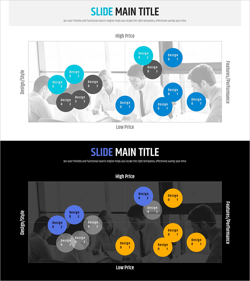 신문 와이드 파워포인트 템플릿 다이어그램6 – 마케팅 계획을 시각화하다