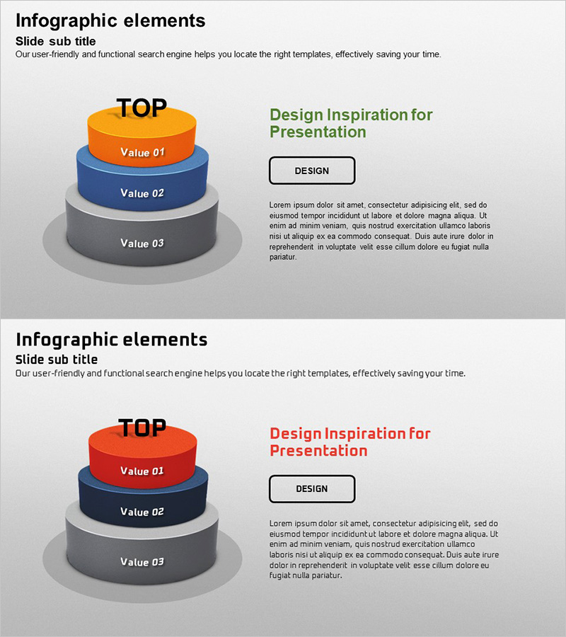 비즈니스 전략 3D 원기둥 다이어그램 - 사업 비전과 전략의 시각화