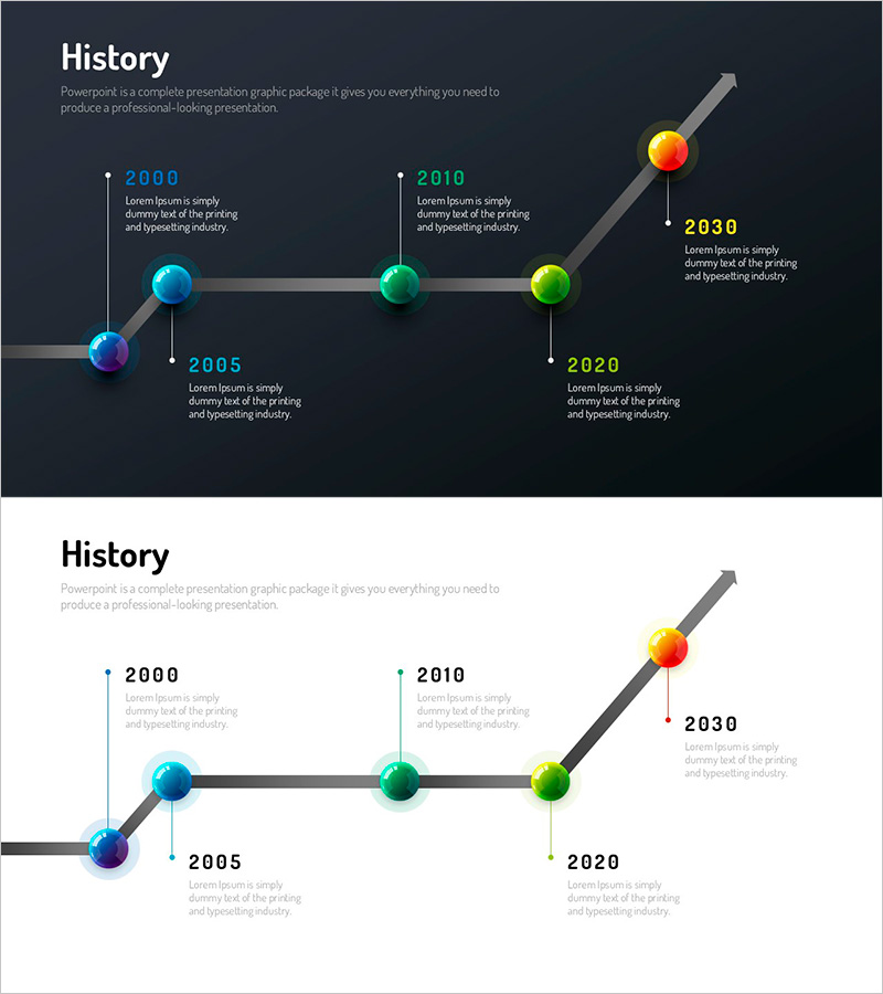인포그래픽 디자인 와이드 템플릿 연혁 – 기업의 발전을 시각화