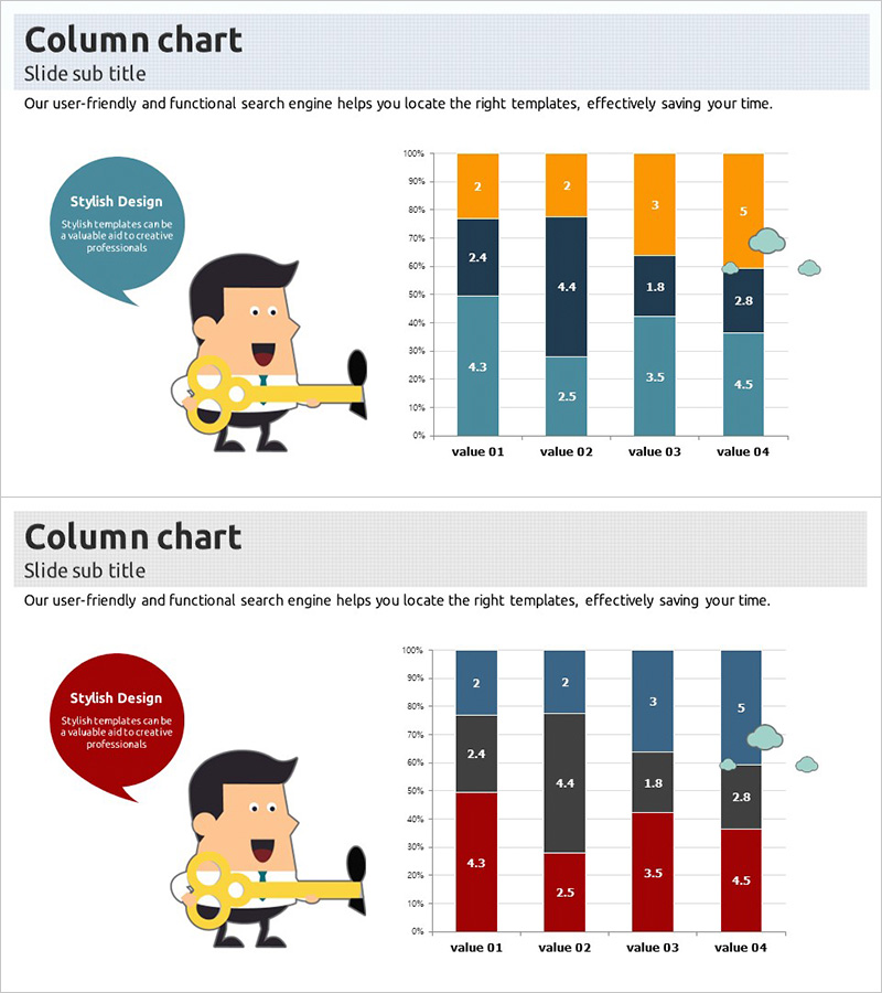 회사원 캐릭터를 활용한 시장 분석 그래프 – 세분형 디자인