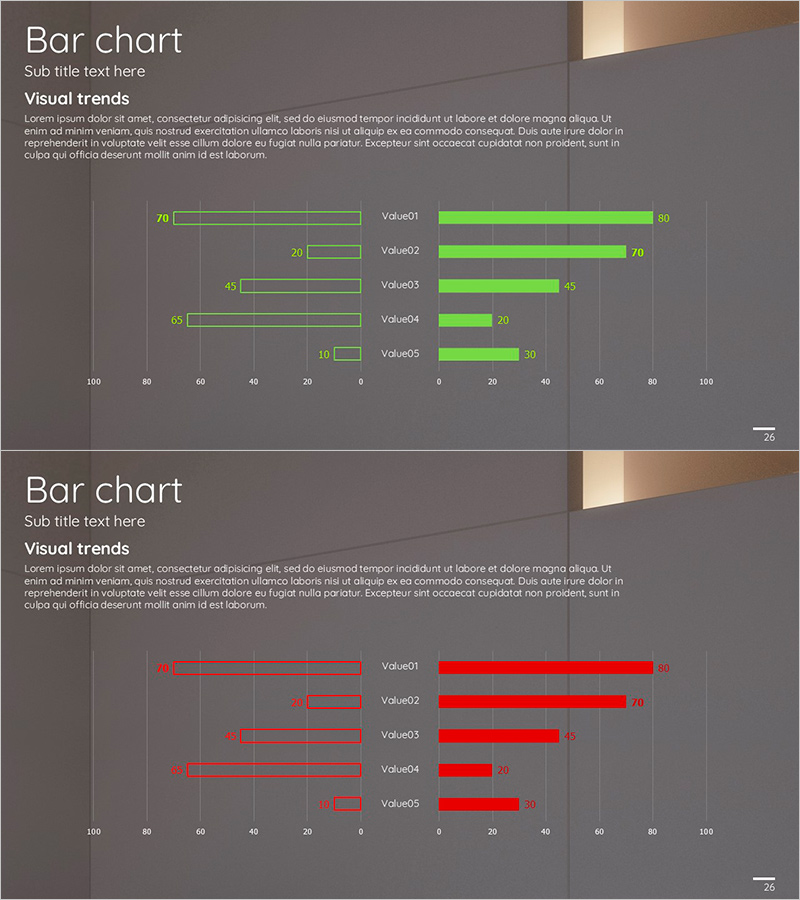 그린 레드 쌍방향 가로막대 그래프