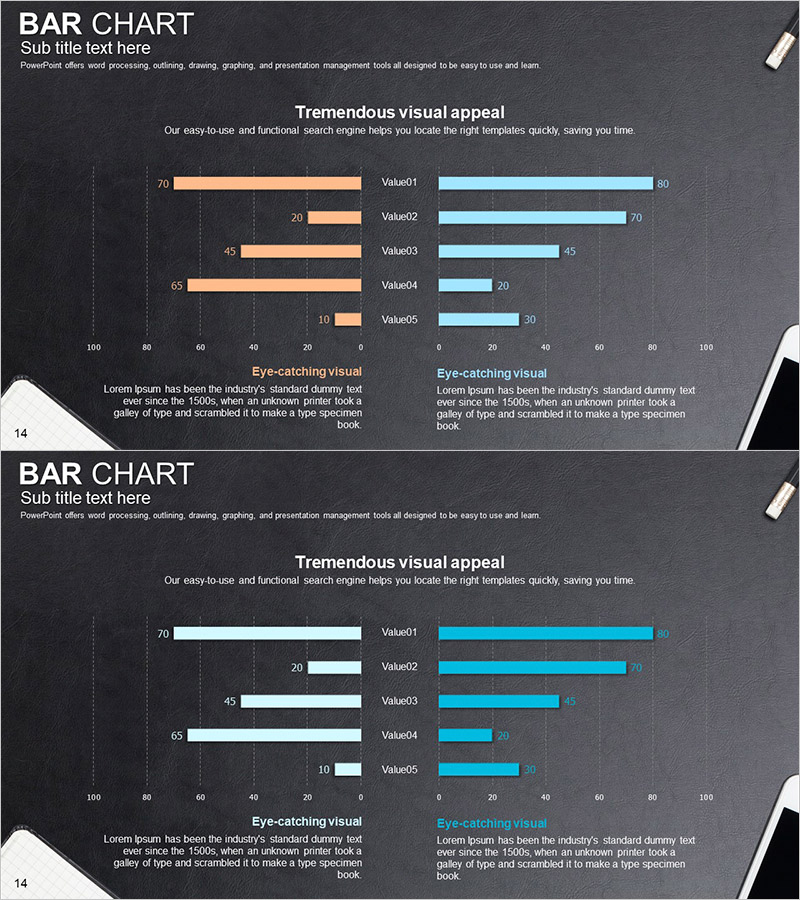 사무용품 테마 쌍가로막대 그래프 – 데이터의 명확한 시각화