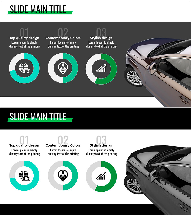 심플 자동차 와이드 프레젠테이션 도넛차트 - 기술 소개를 위한 완벽한 템플릿