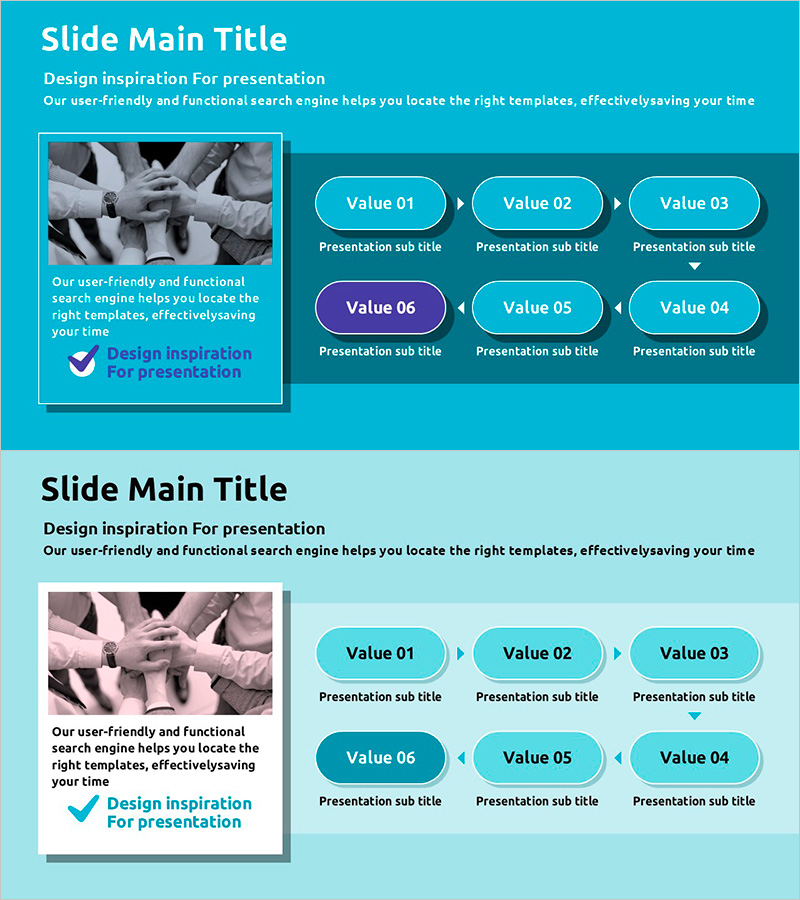 컬러 테마 템플릿 순서 다이어그램 – 사업 추진 전략에 적합