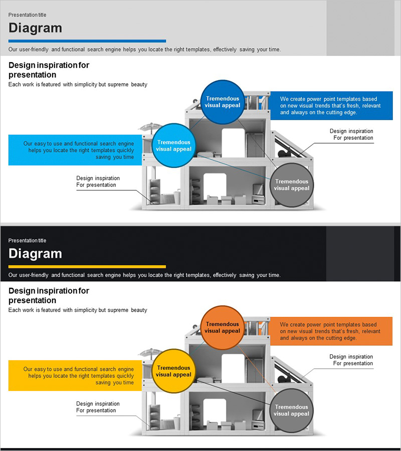 제품 특성 소개 프레젠테이션 템플릿 – 직관적이고 심플한 다이어그램