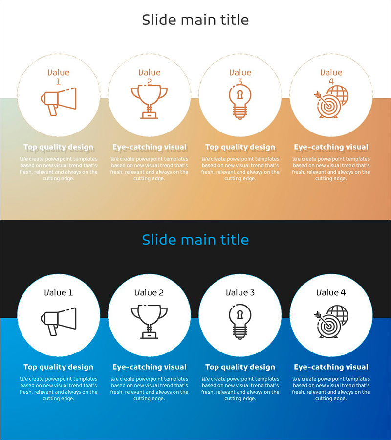 도트패턴 와이드 PPT 템플릿 – 사업 영역 및 기술 현황