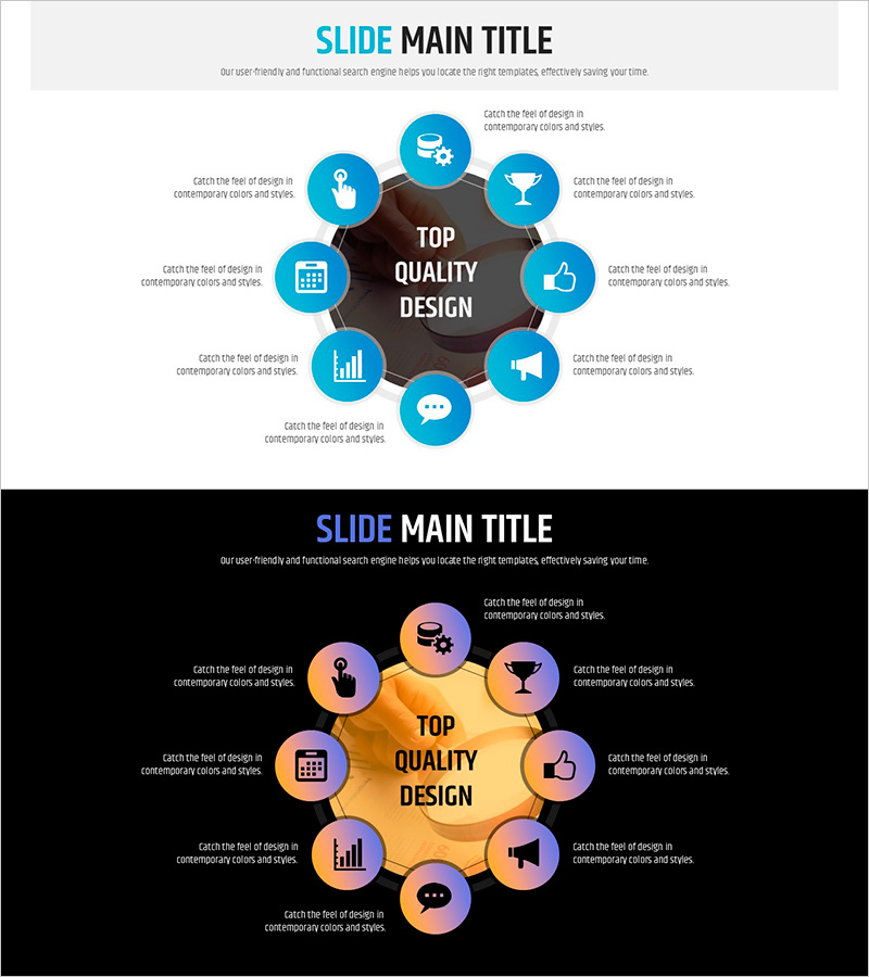 신문 와이드 파워포인트 템플릿 확산 다이어그램