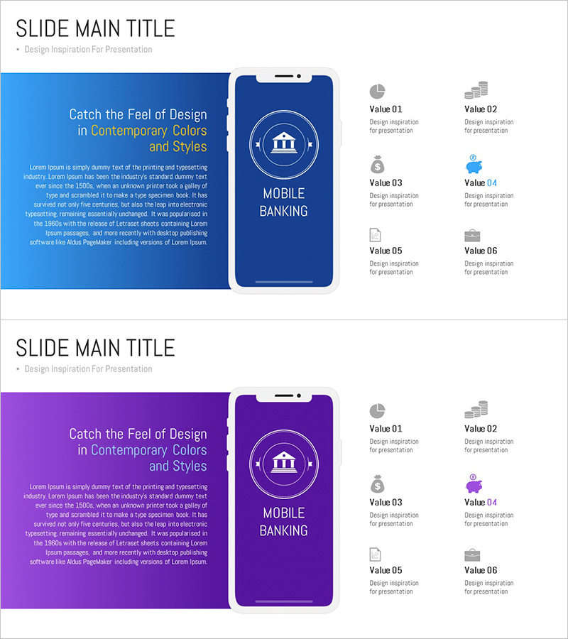 모바일 뱅킹 서비스 앱 개요 – 현대적 디자인과 색상