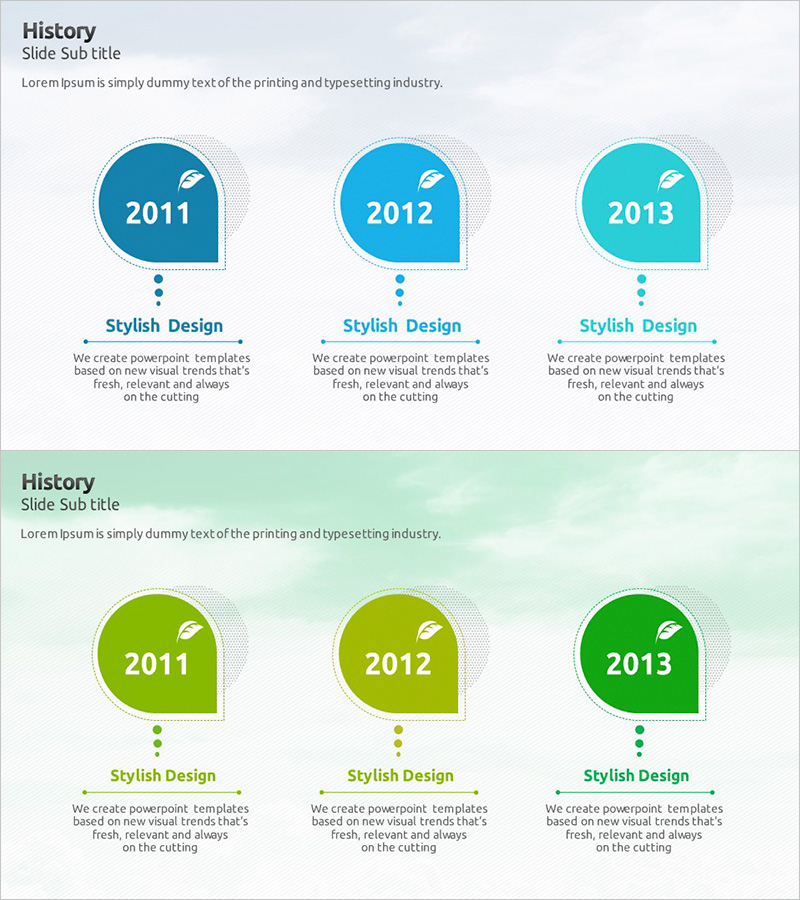 나뭇잎 모양 연혁 다이어그램 – 회사 역사 소개