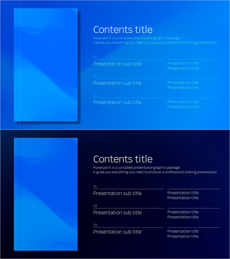 파란색 목차 슬라이드 템플릿으로 전문성을 더하세요
