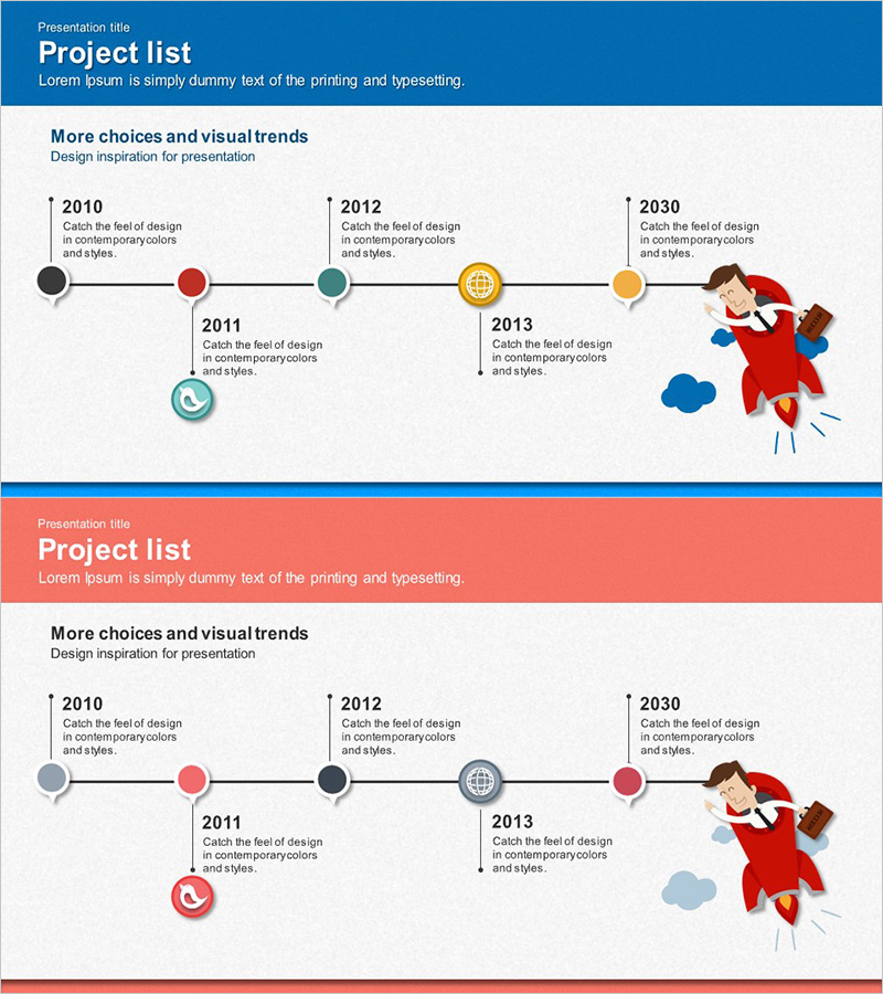 비즈니스 일러스트 테마 연혁 – 더 나은 미래를 향한 흐름