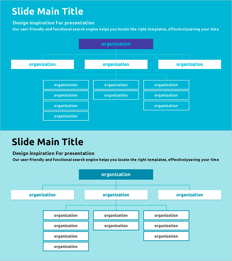 트리구조로 조직을 시각화하는 컬러 테마 PPT 템플릿