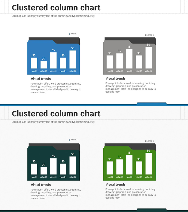 세로막대 그래프 & 폴더 다이어그램 – 시장과 경쟁사 분석